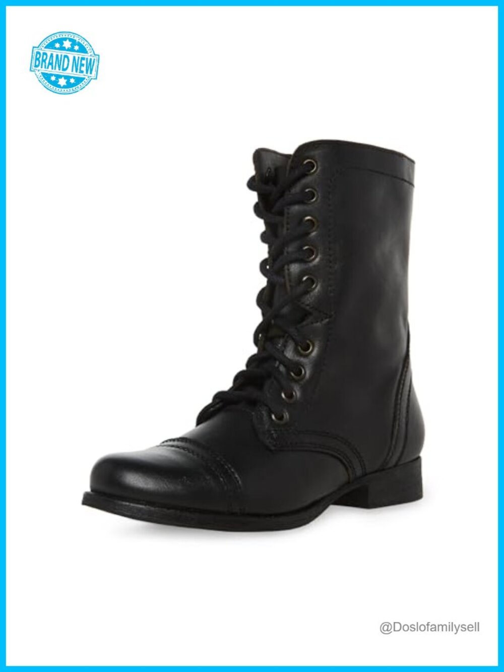Distressed Leather Combat Boot with Side Zipper and Lace-Up Shaft Mid-Calf